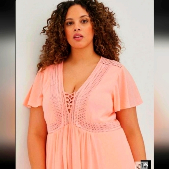 Torrid Mini Gauze Lace Up Skater Dress - Picture 1 of 7